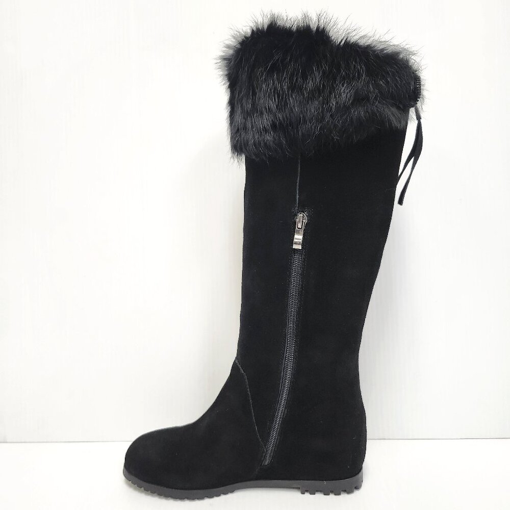 Kiss Kiss Women's Black Suede Mid-Calf Boots W/Fur Trim Size 38 & 39